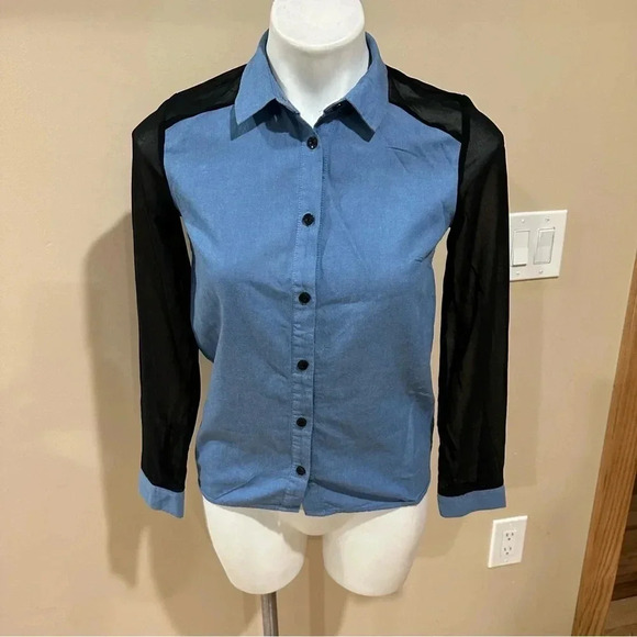 H&M Half demin half chiffon Blouse - Picture 2 of 10